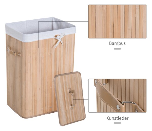 HOMCOM Slim Prádelní Koš s Víkem 72L Skladný Koš s Rukojetí, Odlitelný Prádelní Sáček, Prádelní Box pro Prádelnu, Ložnici, Koupelnu | Aosom