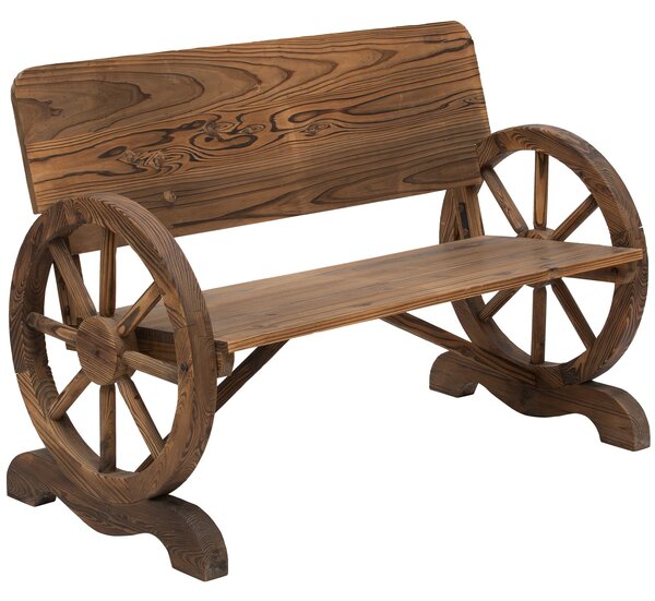 Outsunny 2-místná zahradní lavička ze dřeva s opěrkami, lavička s designem vozu, zahradní nábytek, nosnost 250 kg, rustikální lavička, 114 x 58 x 80 c