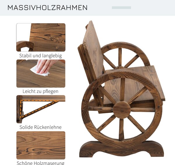 Outsunny 2-místná zahradní lavička ze dřeva s opěrkami, lavička s designem vozu, zahradní nábytek, nosnost 250 kg, rustikální lavička, 114 x 58 x 80 c