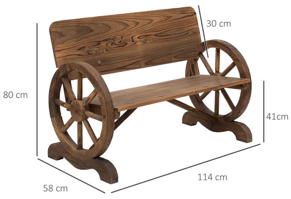Outsunny 2-místná zahradní lavička ze dřeva s opěrkami, lavička s designem vozu, zahradní nábytek, nosnost 250 kg, rustikální lavička, 114 x 58 x 80 c