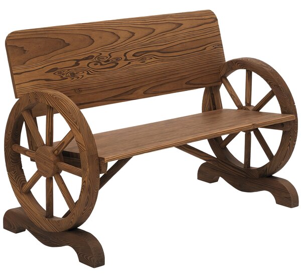 Outsunny 2-místná zahradní lavička ze dřeva s opěrkami, lavička s designem vozu, zahradní nábytek, nosnost 250 kg, rustikální lavička, 114 x 58 x 80 c