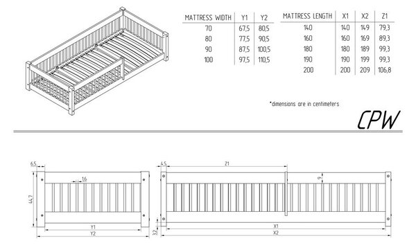 Dětská postel s výsuvným lůžkem s úložným prostorem s roštem v přírodní barvě 90x200 cm CPW – Adeko