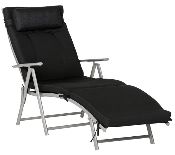 Skládací plážový lehátko Outsunny se záhlavníkem a polštářem, polohovatelný se 7 polohami opěrky, zahradní lehátko pro relaxaci, nosnost až 165 kg, pr