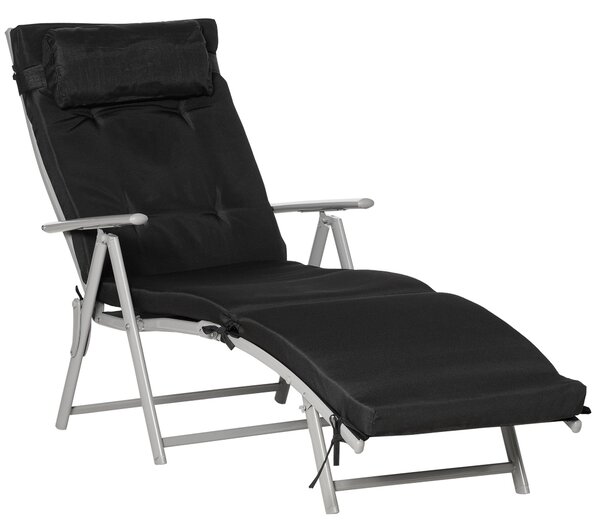 Skládací plážový lehátko Outsunny se záhlavníkem a polštářem, polohovatelný se 7 polohami opěrky, zahradní lehátko pro relaxaci, nosnost až 165 kg, pr