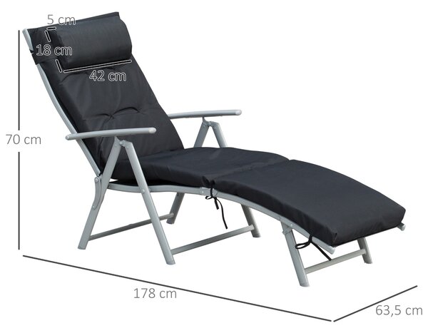 Skládací plážový lehátko Outsunny se záhlavníkem a polštářem, polohovatelný se 7 polohami opěrky, zahradní lehátko pro relaxaci, nosnost až 165 kg, pr