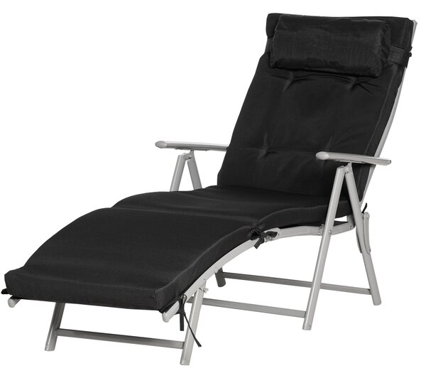 Skládací plážový lehátko Outsunny se záhlavníkem a polštářem, polohovatelný se 7 polohami opěrky, zahradní lehátko pro relaxaci, nosnost až 165 kg, pr