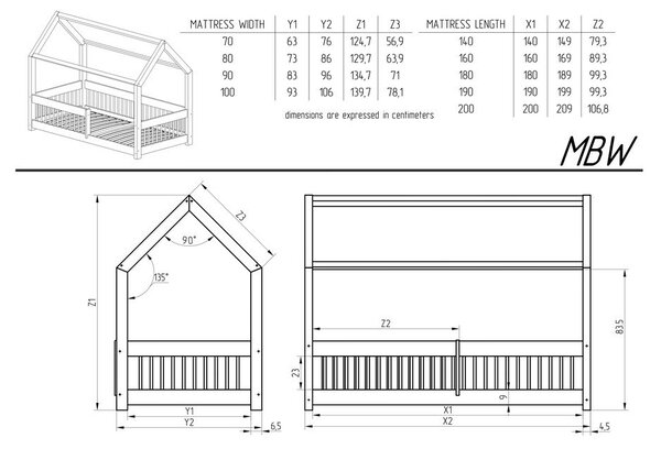 Domečková dětská postel z borovicového dřeva s úložným prostorem a výsuvným lůžkem v přírodní barvě 120x200 cm Mila MBW – Adeko