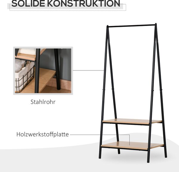 HOMCOM Stojan na oblečení s policí na boty, kovový + dřevěný, černý + přírodní, 64 x 42,5 x 149 cm | Aosom