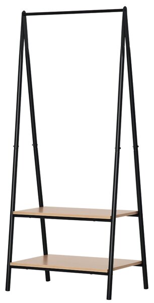 HOMCOM Stojan na oblečení s policí na boty, kovový + dřevěný, černý + přírodní, 64 x 42,5 x 149 cm | Aosom