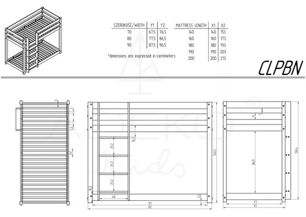 Patrová dětská postel s výsuvným lůžkem s úložným prostorem s roštem v přírodní barvě 90x200 cm CLPBN – Adeko