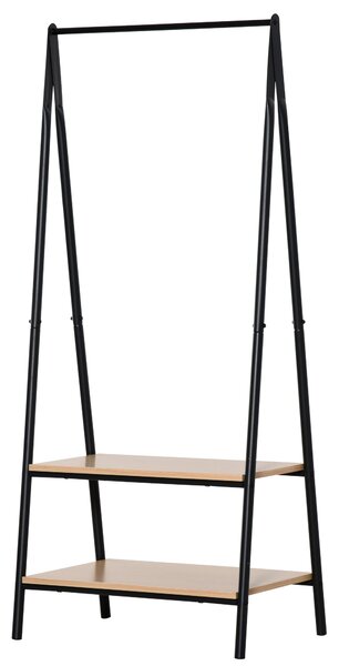 HOMCOM Stojan na oblečení s policí na boty, kovový + dřevěný, černý + přírodní, 64 x 42,5 x 149 cm | Aosom