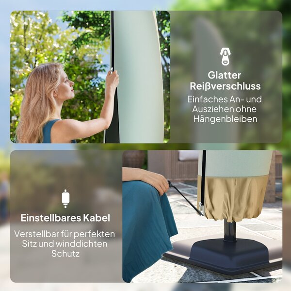 Obal na slunečník Outsunny pro Ø 400 cm - Voděodolný obal s UV ochranou, s taškou a zipem, Oxford látka, 220 × 56 cm, Bežová | Aosom