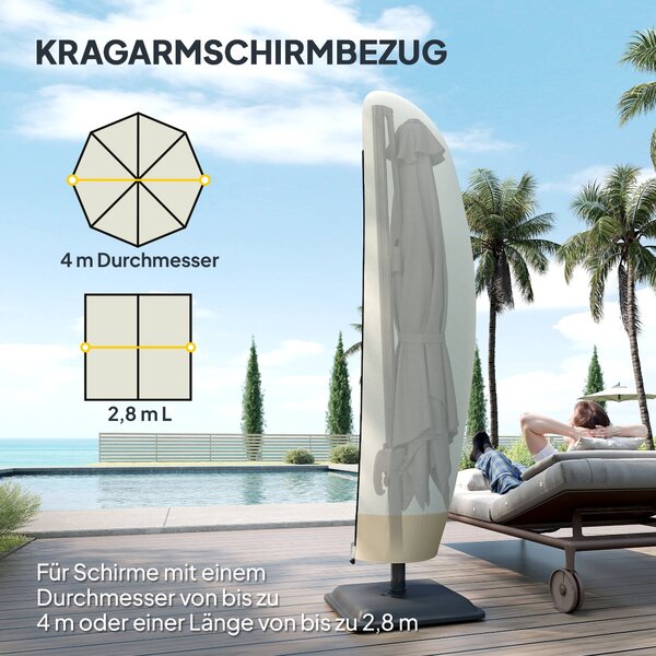 Obal na slunečník Outsunny pro Ø 400 cm - Voděodolný obal s UV ochranou, s taškou a zipem, Oxford látka, 220 × 56 cm, Bežová | Aosom