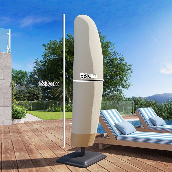 Obal na slunečník Outsunny pro Ø 400 cm - Voděodolný obal s UV ochranou, s taškou a zipem, Oxford látka, 220 × 56 cm, Bežová | Aosom