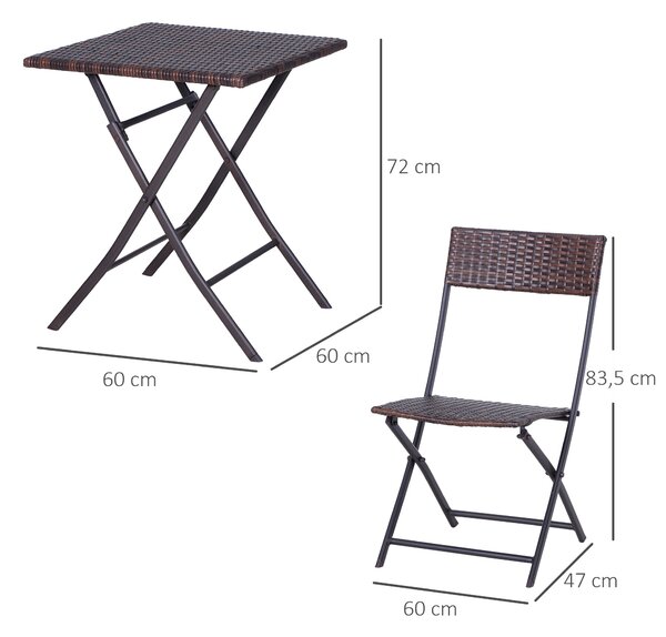 Outsunny Sada zahradního nábytku z poly ratan, venkovní lounge nábytek pro 2 osoby, 3-dílná jídelní sada, 2 židle, stůl, voděodolný zahradní lounge pr