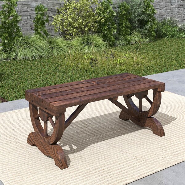Dřevěná zahradní lavice Outsunny, odolná proti povětrnostním vlivům, rustikální design, přírodní 98 x 50 x 39,5 cm | Aosom