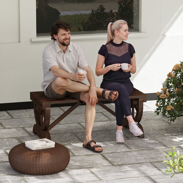 Dřevěná zahradní lavice Outsunny, odolná proti povětrnostním vlivům, rustikální design, přírodní 98 x 50 x 39,5 cm | Aosom