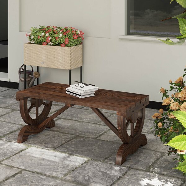 Dřevěná zahradní lavice Outsunny, odolná proti povětrnostním vlivům, rustikální design, přírodní 98 x 50 x 39,5 cm | Aosom