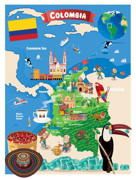 Ilustrace Cartoon map of Colombia, drmakkoy