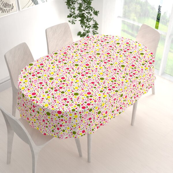 Biante Bavlněný oválný ubrus Sandra SA-209 Růžové a žluté puntíky na bílém 140x160 cm