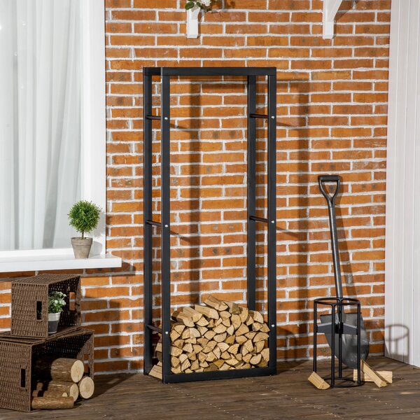 HOMCOM Metalový stojan na dřevo 60 x 25 x 150 cm - Stohovací pomocník pro dřevo, ocelová konstrukce do 100 kg | Aosom