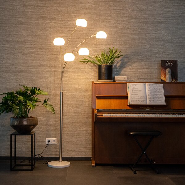 Designová stojací lampa ocel s opálovým sklem 5-světlo - Sixties Marmo