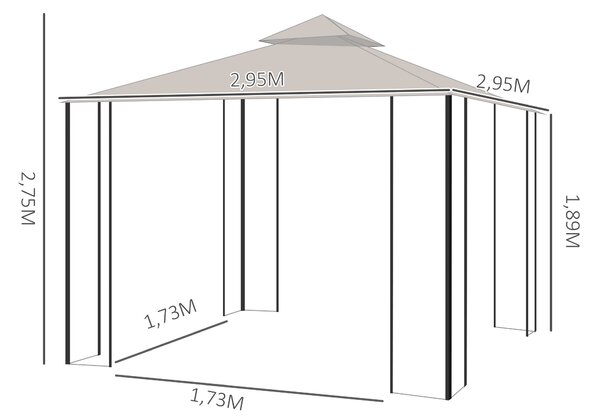 Zahradní altán Outsunny s dvojitou střechou 3x3m | Aosom