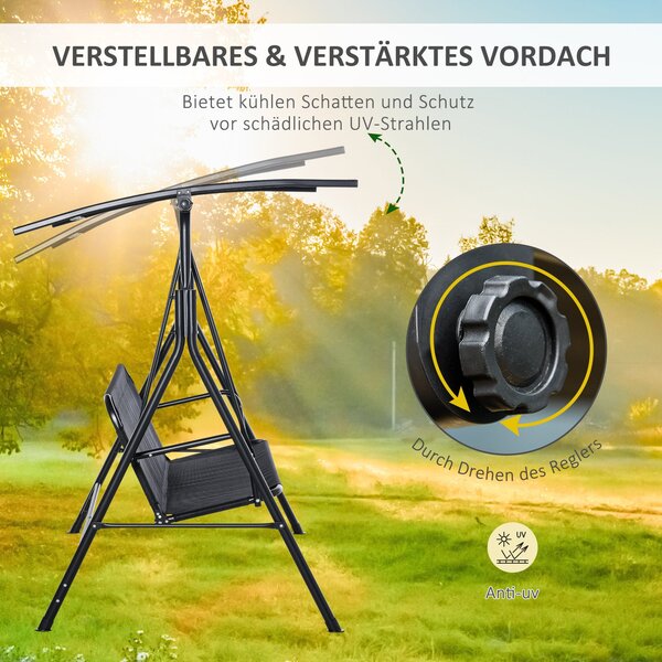 Outsunny 2-místné Hollywoodské houpací křeslo do exteriéru, UV-odolné, vysoce kvalitní kovová konstrukce, nastavitelný sklon, černé | Aosom