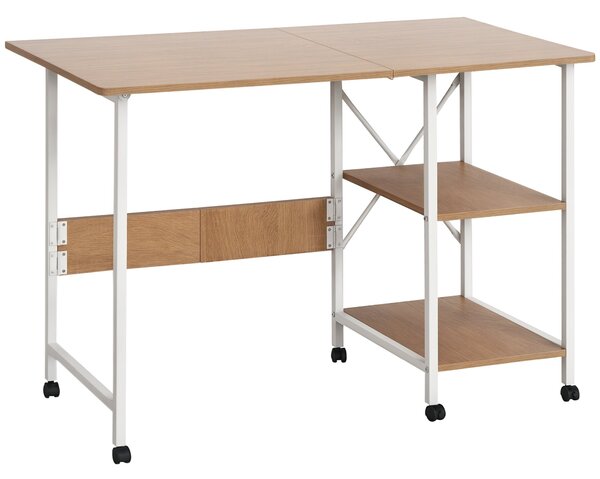 HOMCOM Skládací Stůl Boční Stolek Mobilní Počítačový Stůl s Koly MDF Přírodní 107 x 55 x 76 cm | Aosom