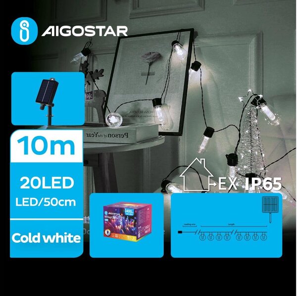 Aigostar - LED Solární řetěz 20xLED/8 funkcí 11,5m IP65 studená bílá