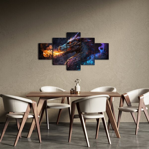 Obraz - Drak plivající plameny (125x70 cm)