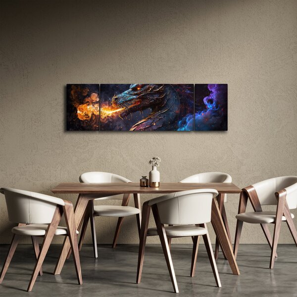 Obraz - Drak plivající plameny (170x50 cm)