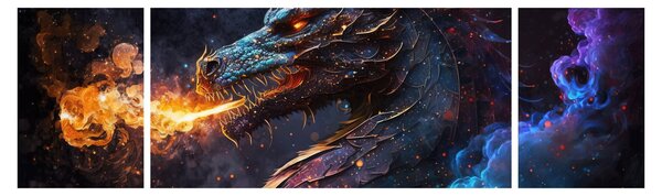 Obraz - Drak plivající plameny (170x50 cm)