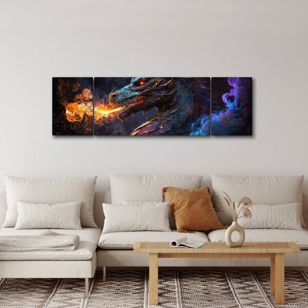Obraz - Drak plivající plameny (170x50 cm)