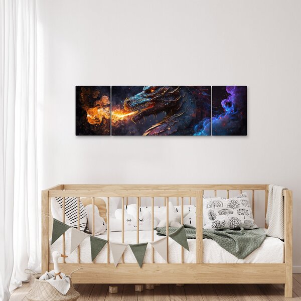 Obraz - Drak plivající plameny (170x50 cm)