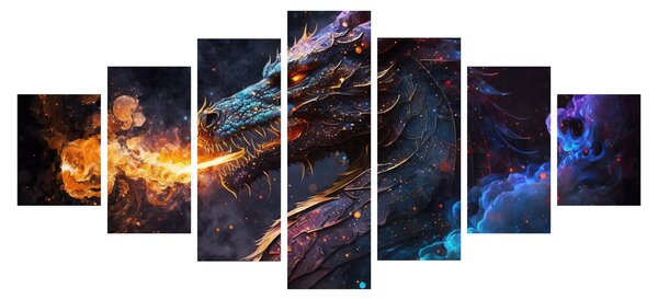 Obraz - Drak plivající plameny (210x100 cm)