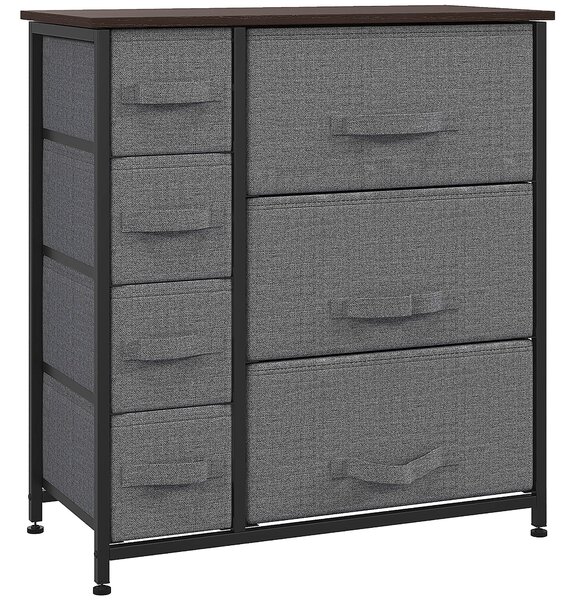 HOMCOM Skříňka s šuplíky a skládacími látkovými zásuvkami, kovový rám + dřevo + netkaná látka, tmavě šedá 63,5 x 30 x 71 cm | Aosom