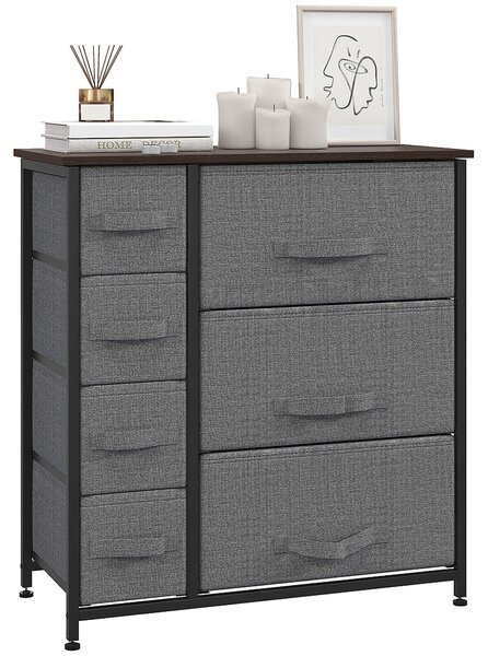 HOMCOM Skříňka s šuplíky a skládacími látkovými zásuvkami, kovový rám + dřevo + netkaná látka, tmavě šedá 63,5 x 30 x 71 cm | Aosom
