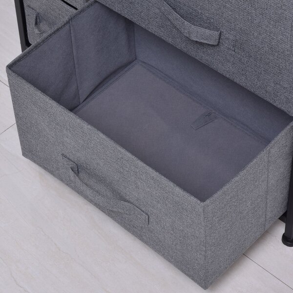 HOMCOM Skříňka s šuplíky a skládacími látkovými zásuvkami, kovový rám + dřevo + netkaná látka, tmavě šedá 63,5 x 30 x 71 cm | Aosom