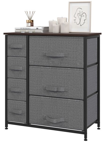 HOMCOM Skříňka s šuplíky a skládacími látkovými zásuvkami, kovový rám + dřevo + netkaná látka, tmavě šedá 63,5 x 30 x 71 cm | Aosom
