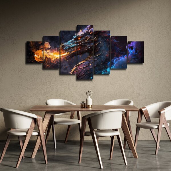 Obraz - Drak plivající plameny (210x100 cm)