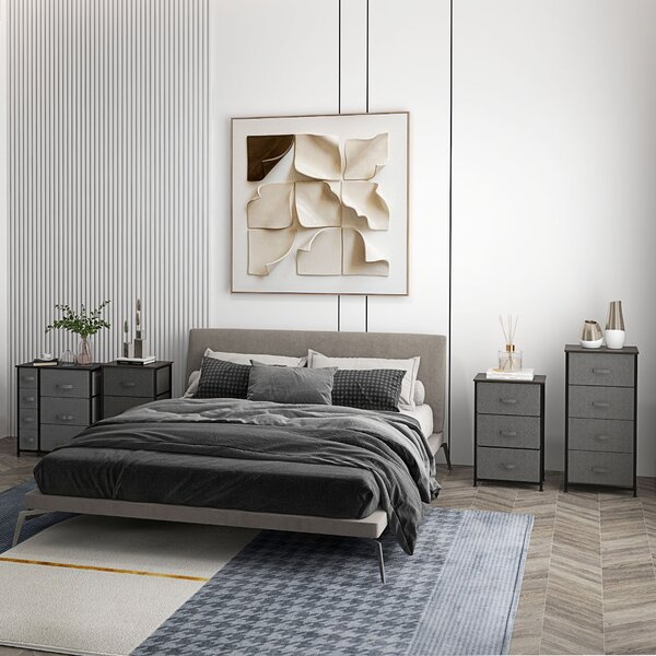 HOMCOM Skříňka s šuplíky a skládacími látkovými zásuvkami, kovový rám + dřevo + netkaná látka, tmavě šedá 63,5 x 30 x 71 cm | Aosom