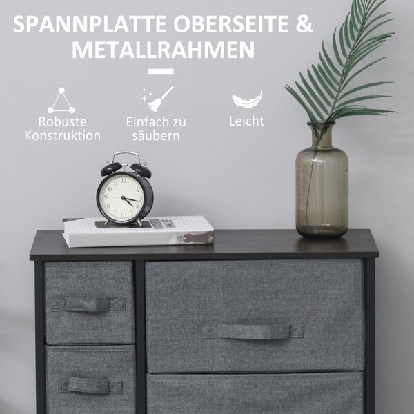 HOMCOM Skříňka s šuplíky a skládacími látkovými zásuvkami, kovový rám + dřevo + netkaná látka, tmavě šedá 63,5 x 30 x 71 cm | Aosom