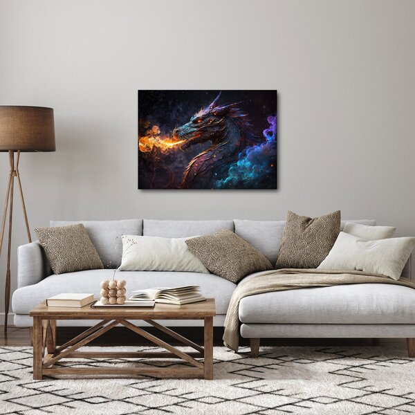 Obraz - Drak plivající plameny (70x50 cm)