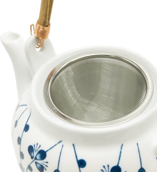 Porcelánová konvice Třešňové květy, 700 ml, bílá, motiv sakury, bambusové ucho, nerezové sítko