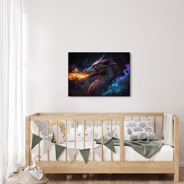 Obraz - Drak plivající plameny (70x50 cm)
