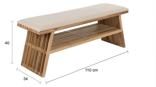 Housecraft Living Dřevěná lavice Djia 110 cm s béžovým sedákem