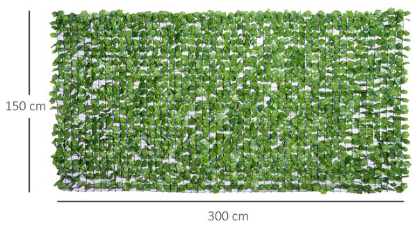 Umělá živá plotová clona Outsunny, UV ochranná clona pro soukromí, zelená balkonová clona, clona s listy, živý plot, umělá stěna 300 x 150 cm pro svat