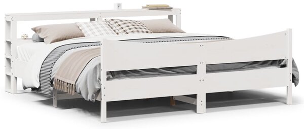 Rám postele s čelem bílý 200 x 200 cm masivní borové dřevo 3306292