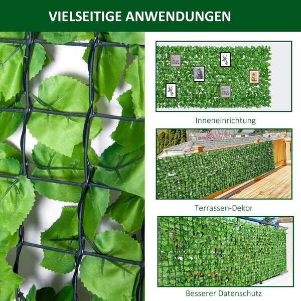 Umělá živá plotová clona Outsunny, UV ochranná clona pro soukromí, zelená balkonová clona, clona s listy, živý plot, umělá stěna 300 x 150 cm pro svat